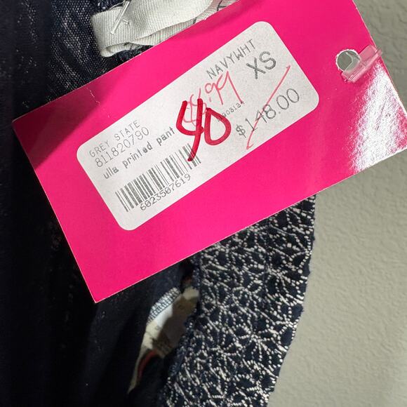 Grey State Womens XS Ulla Printed Pants Tile Print Navy Cotton Linen Elastic - Picture 7 of 10